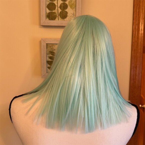 Enhanced Styles Mint Green Lace Front 12 inch Wig Long Synthetic Hair Cosplay - Picture 3 of 7